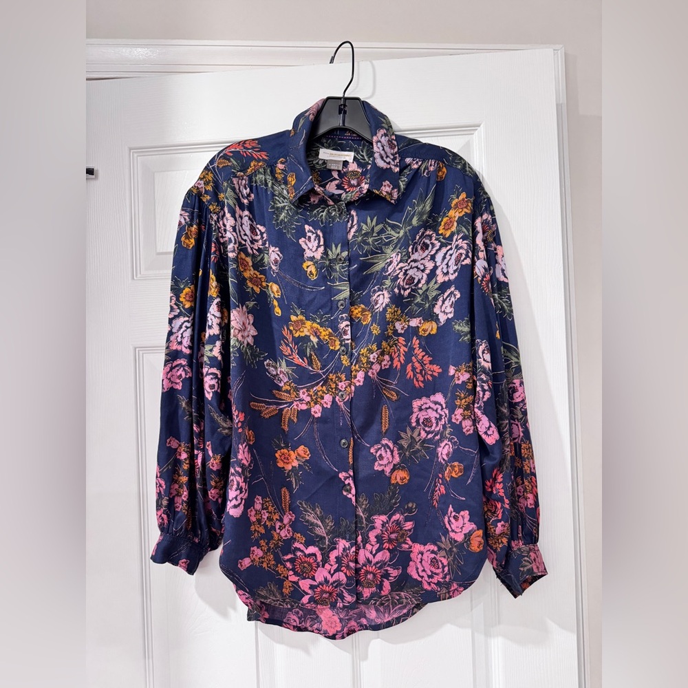 Anthropologie Navy Floral Blouse XS